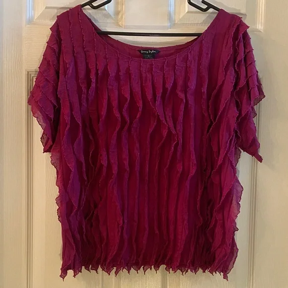 Sunny Taylor Women's Fuchsia Ruffle Blouse - Picture 3 of 12
